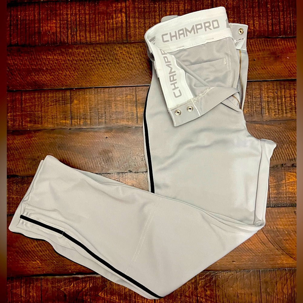 Champro Baseball Long Pants - Gray with Black Piping